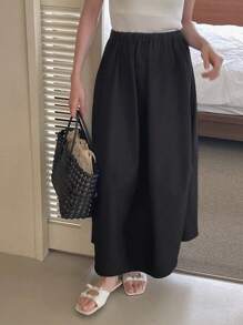 DAZY 女式纯色松紧腰褶皱长裙 - 黑色 - 查看 4