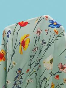 Elenzga Women's Asymmetric Ruffle Hem Floral Print Vacation Dress - Mint Green - View 7