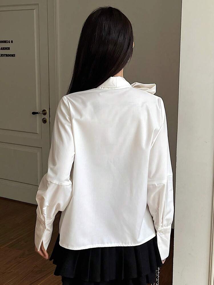 Women's Elegant Solid Color Tie Neck Blouse