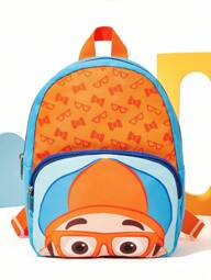 Blippi X SHEIN 1 Pc Cute Cartoon Pattern Printed Polyester Mini Backpack With Adjustable Length Shoulder Strap, For Back To School