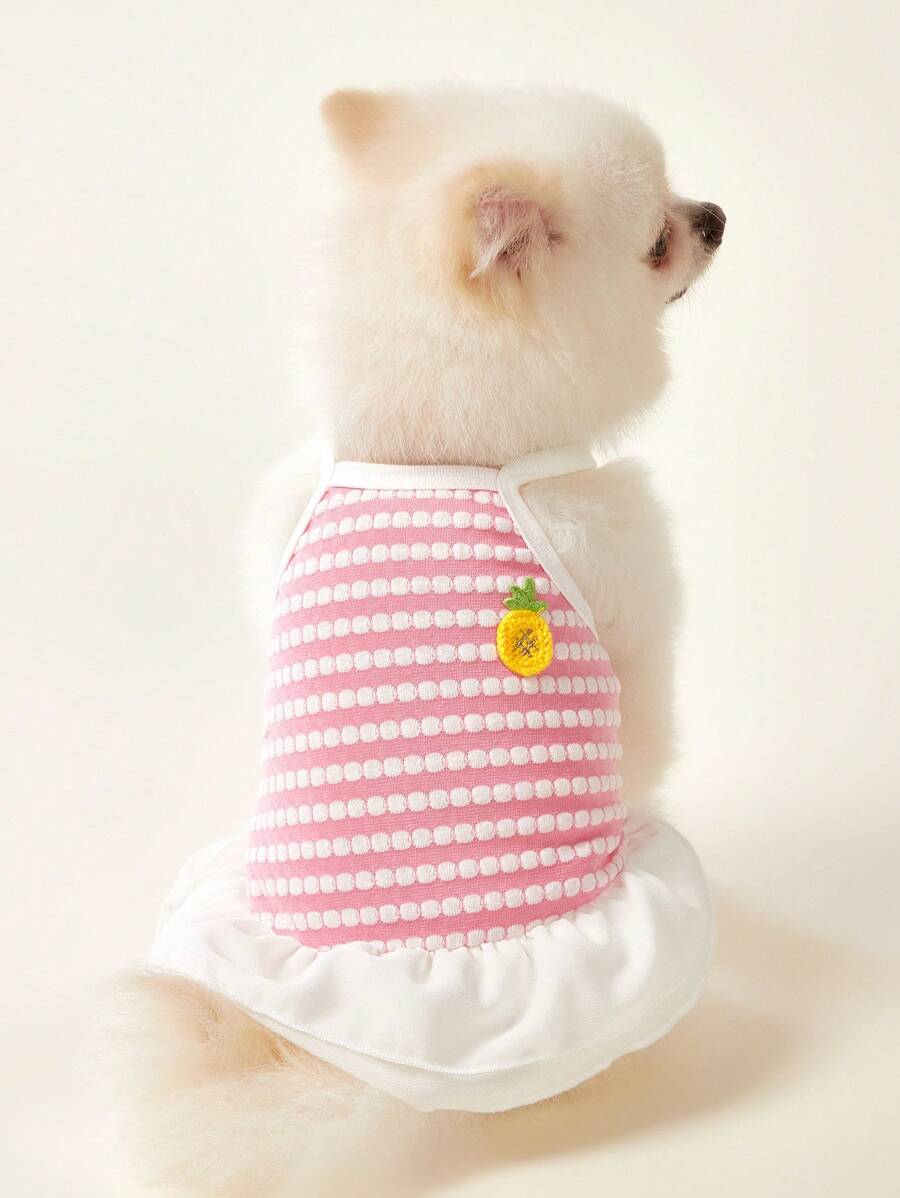 PETSIN Rosa Frucht-Ananas-Grafik Zweischichten Haustierkleid, leicht und atmungsaktiv, lässiger Stil, geeignet für Katzen & Hunde, populär in Europa und Amerika, Frühling/Sommer