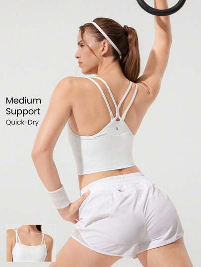 GLOWMODE FeatherFit™-Sculpt Double Dose Compression Double Straps Removable Cups Active Tank Top Áo ngực thể thao tác động trung bình Chạy bộ Chạy bộ Tập luyện tại phòng tập