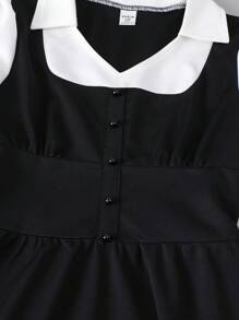 SHEIN Explorewe Girls' Preppy Style Vest 2 In 1 Casual Dress, Sweet & Elegant Waist Cinched Back To School Outfit Fall Winter - Black - View 4
