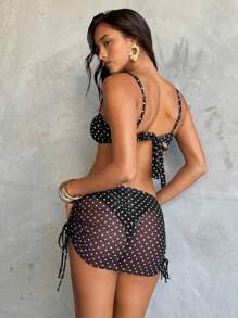 Aloruh 3件套女士复古波点比基尼套装,性感优雅浪漫泳装,包括迷你抹胸上衣、系带上衣、迷你丁字裤和迷你荷叶边裙。波点泳衣,女士两件套泳装,两件式比基尼沙滩装,两件式裙装泳衣,女士泳装。 - 黑與白 - 查看 3