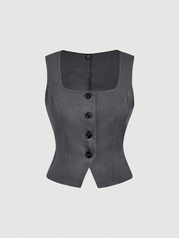 SHEIN MOD Vintage Gray Suit Vest - Casual, Comfortable, Commuting, Old Money Aesthetic, Ideal For School Attire, And Office Wear