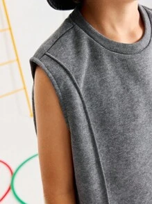 SHEIN Tween Boy Loose Casual Simple Comfortable Round Neck Sleeveless Splicing Top