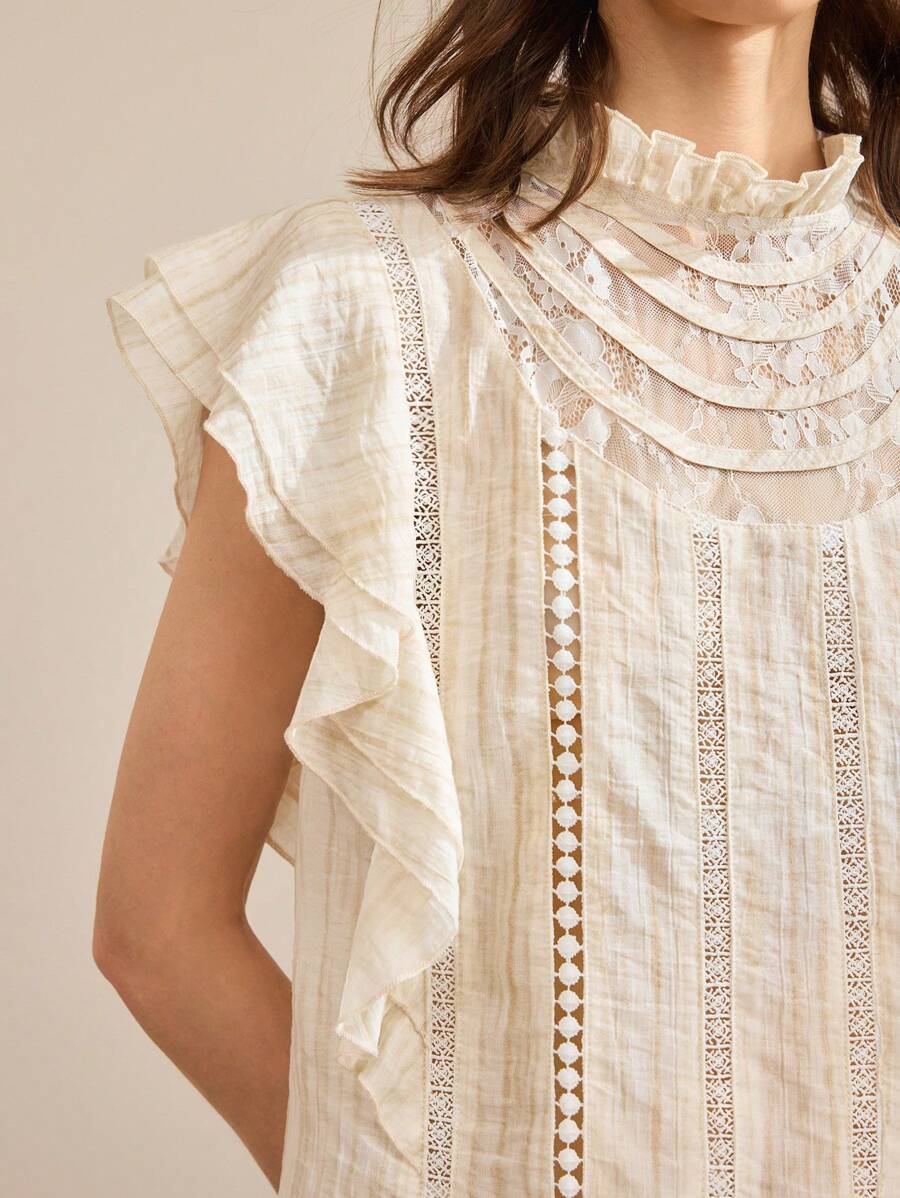 Ontre Blusa de mujer con volantes, manga con volantes, unicolor, elegante y de moda para primavera/verano, adecuada para exteriores, playa, estilo bohemio de vacaciones, popular en verano, festival de música country, estilo occidental, tela de alta calidad, cómoda y versátil - Albaricoque - Ver 1