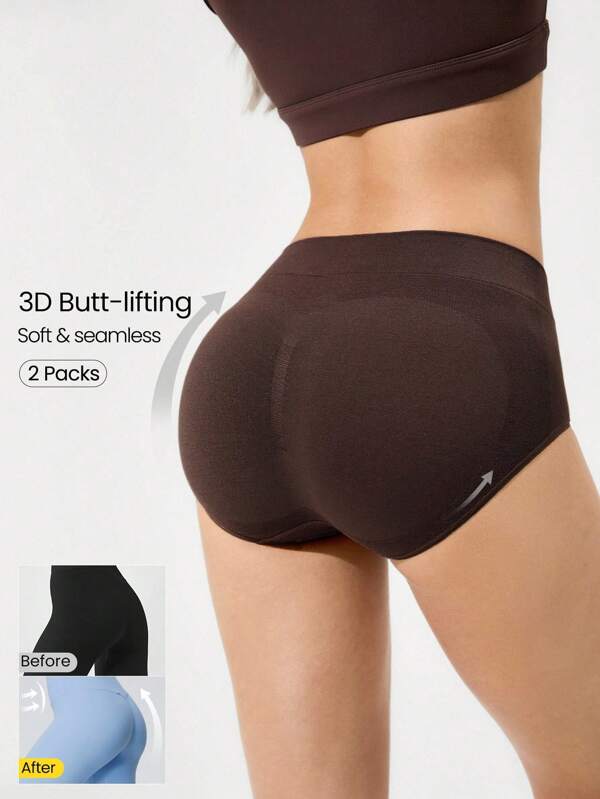 GLOWMODE 2-Pack Sweat-Wicking Modal Move Easy 3D Butt-Lifitng Seamless Tummy Control Deodorizing High-Waist Briefs Daily Casual Work Wear