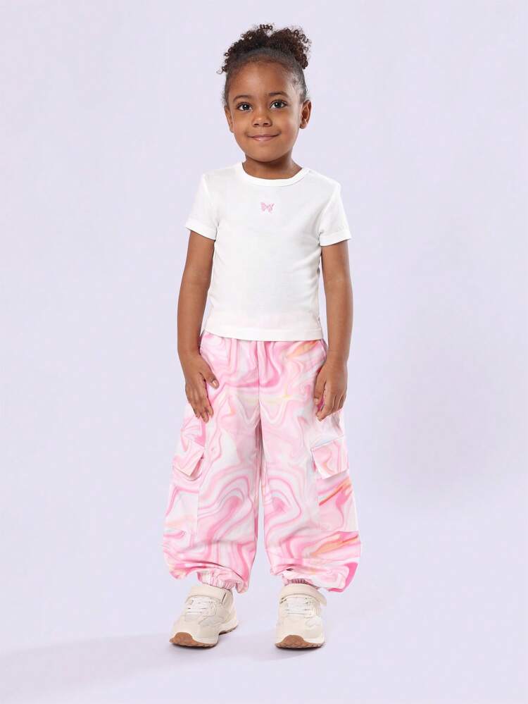 Butterfly T-Shirt And Marble Print Cargo Pants Set