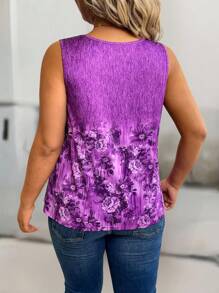 EMERY ROSE Camiseta sin mangas con botones en el bajo y estampado floral para mujer talla grande - Morado - Ver 2