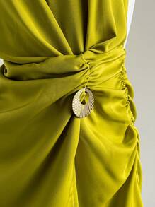 Sweetra European & American Style Solid Color Halter Neck Dress, Summer New Sexy Backless Bodycon Slimming Dress - Green - View 3