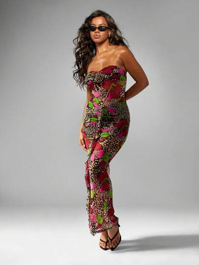 misy*♡ MISSGUIDED Asymmetric One-Shoulder Ruched Bodycon Maxi Dress