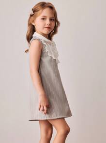 PrepCrw Vestido de niña con estilo preparatorio, bloque de color, cuello, botón frontal y sin mangas - Multicolor - Ver 4