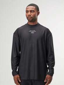 ARC Activewear Oversized Long Sleeve T Shirt Performance Top Gym Workout - Black - View 4