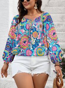 EMERY ROSE Camisa Primavera Verano Casual para vacaciones en la playa con cordones para tallas grandes - Multicolor - Ver 4