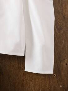 SHEIN 年轻女孩可爱学院风百搭休闲白色公主袖彼得潘领翻领衬衫，背面上衣学校 - 白色 - 查看 8