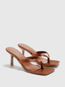 CUCCOO BIZCHIC 女士古铜色缎面方头舒适基本款日常通勤优雅坡跟凉鞋 - 銅色 - 查看 2