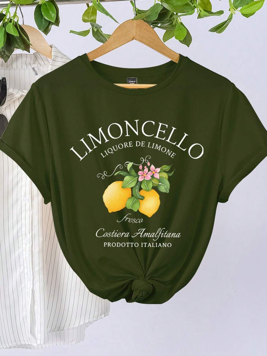 SHEIN Unity Limoncello T恤，意大利阿马尔菲海岸柠檬T恤 - 橄欖綠 - 查看 1