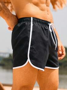 Manfinity Swimmode Pantalones cortos casuales de playa para hombres con ribete de color contrastante