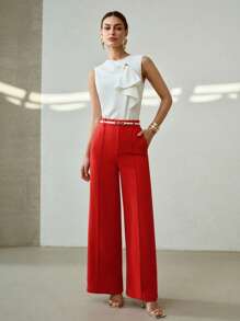 MOTF PREMIUM QUẦN SUIT CHÂN RỘNG CÓ TÚI XUYÊN PHÍA TRƯỚC ĐƯỢC ĐƯA RA ĐƯỢC ĐƯỢC MAY RẮN - Đỏ - Xem 5