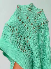SHEIN LUNE Plus Size Lightweight Open Front Solid Color Casual Loose Cardigans - Mint Green - View 5