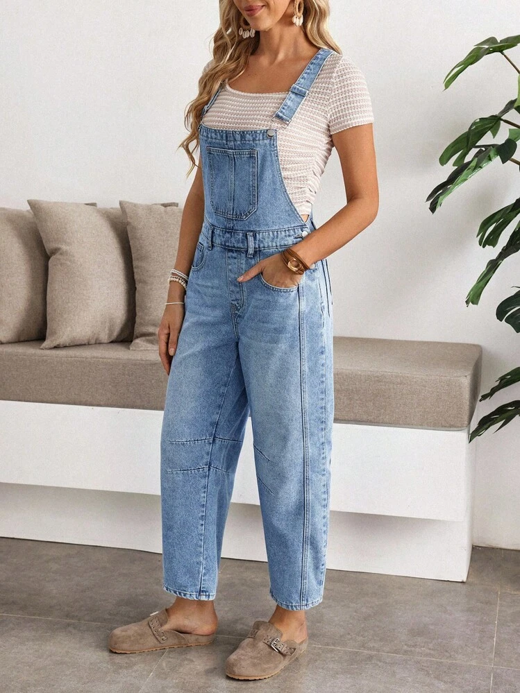 EMERY ROSE Women Casual Minimalist Buckle Wide Strap Denim Overalls - Blue - View 6