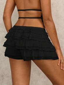 Swim Glamine Váy/Quần short hở lưng co giãn viền bèo nhún cho nữ - màu đen - Xem 2