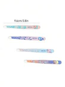 Pop Mart Azura X SHEIN 4pcs Cartoon Pattern Tweezers Set, High Precision Stainless Steel Eyebrow Tweezers For Facial Hair, Ingrown Hair And Splinter Remover Kit For Women And Men,Tears