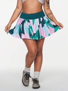 女式加大码彩色印花网球运动裙和裤裙百褶裙