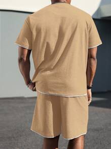 Manfinity Homme 大码男士字母印花短袖T恤和短裤休闲套装