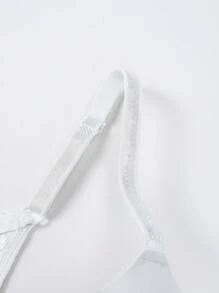 1pc Women's Underwire Front Closure Lace Patchwork Bra For Small Bust, Lift And Supports Sexy Back - White - View 5