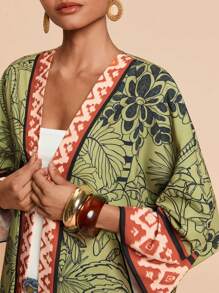 Travachic 女士棕榈树印花长袖和服罩衫，适合度假、下午茶、婚礼季、海滩游轮假期、城市自驾游、波西米亚风假期、音乐节、沙滩装、复活节、女士海滩装、优雅、度假、音乐会、热带假期、假日、波西米亚风、休闲、度假、暑假、度假、优雅、外出、派对 - 彩色 - 查看 5