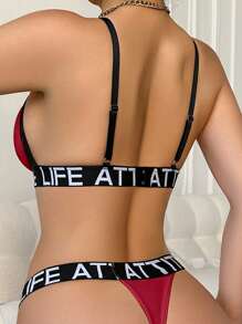 EasyFave Women's Letter Print Hollow Out Comfortable BraFor Everyday Wear Without Padding - Red - View 2