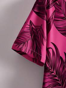 Manfinity RSRT Men's Vacation Tropical Plant Printed Single Breasted Short Sleeve Shirt - Hot Pink - View 3