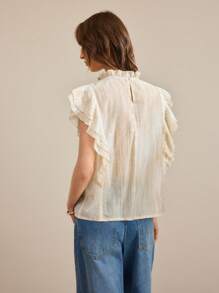 Ontre Blusa de mujer con volantes, manga con volantes, unicolor, elegante y de moda para primavera/verano, adecuada para exteriores, playa, estilo bohemio de vacaciones, popular en verano, festival de música country, estilo occidental, tela de alta calidad, cómoda y versátil - Albaricoque - Ver 8