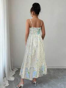 Rafferiza 女士优雅刺绣花卉印花无袖连衣裙 - 淺藍色 - 查看 2