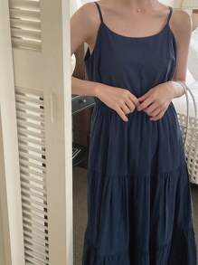 DAZY 女士休闲夏季纯色吊带中长连衣裙 - 藏蓝色 - 查看 6