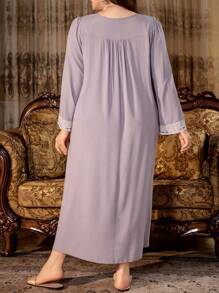 PalaceNights Plus Size Women's Long Sleeve Ditsy Floral Nightgown, Fall, Winter - Mauve Purple - View 2
