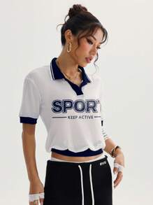 Easithlete Polo court décontracté d'été en maille respirante semi-transparente pour femmes