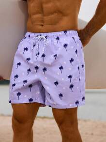 Manfinity VDAYZ Men's Coconut Tree Printed Casual Beach Shorts - Multicolor - View 5