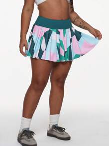 女式加大码彩色印花网球运动裙和裤裙百褶裙