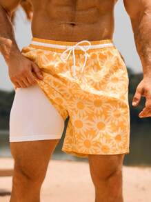 Manfinity VDAYZ Pantalones cortos de playa sueltos con cordón en la cintura, estilo casual para hombre, verano