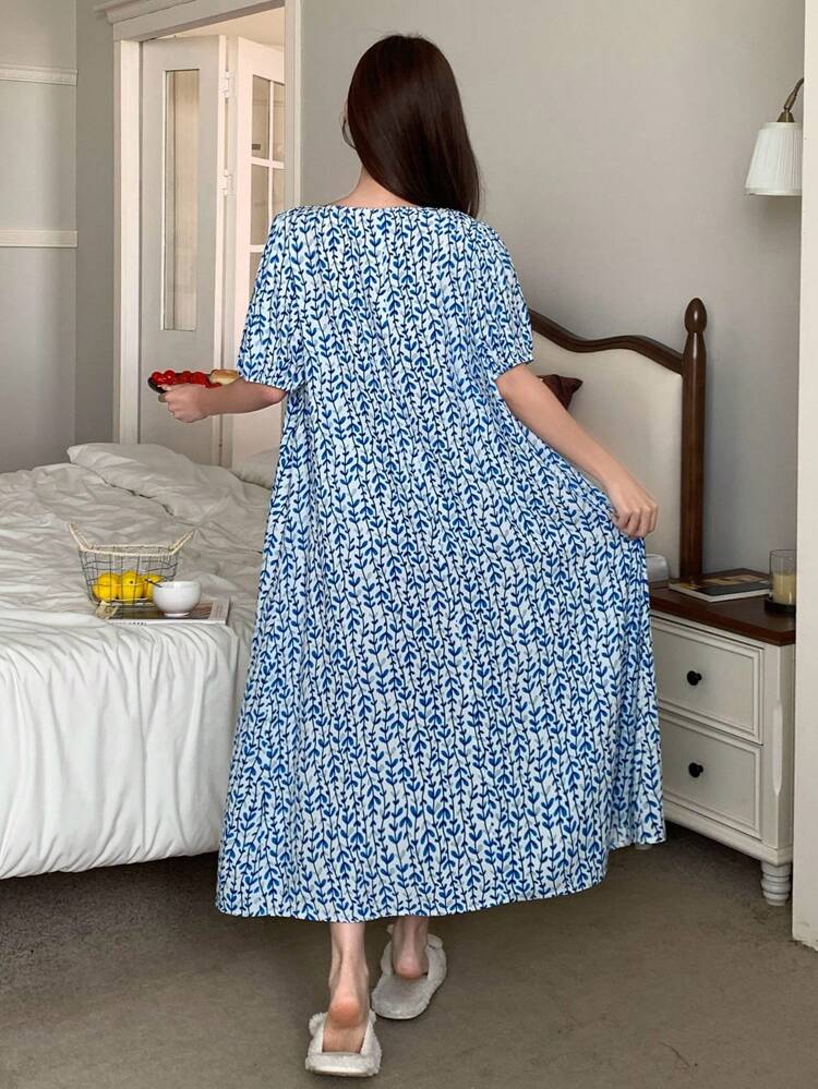Floral Print Lightweight Short Sleeve Nightgown For Women Pajama, Moo Moo Sleep Dress
