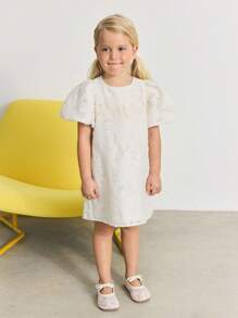 Maija Kids Maija Kids 年轻女孩牛仔效果提花圆领花瓣袖连衣裙 - 中等水洗藍 - 查看 3