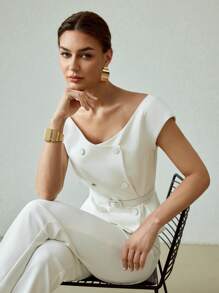 MOTF PREMIUM 双排扣荷叶边轻薄西装外套 - 白色 - 查看 1