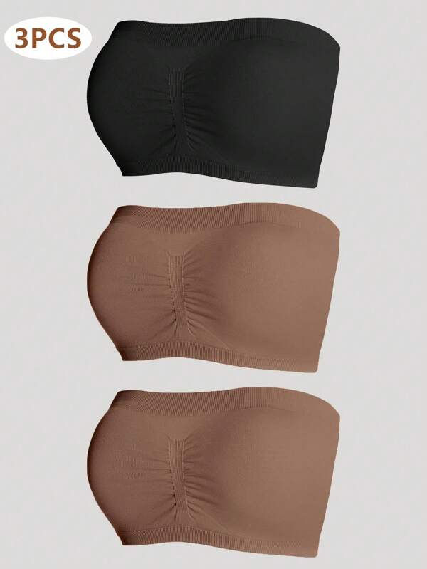 Shein Underwear&Sleepwear Basics 3pcs Seamless Elegant One-Shoulder Bras For Women, Summer