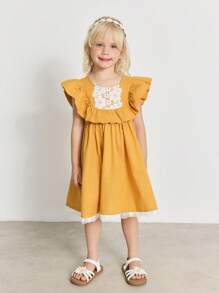 Maija Kids Maija Kids 年轻女孩 V 领荷叶边连衣裙 - 黃色 - 查看 1