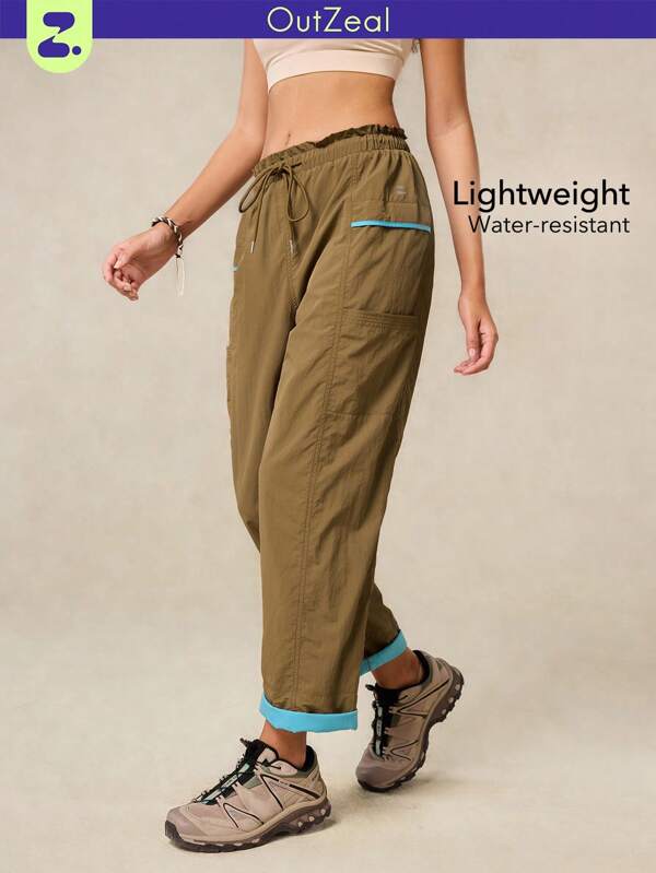 OutZeal Lightweight Water-Resistant Nylon Color-Blocked Cuffed Hem Outdoor Pants Hiking Climbing