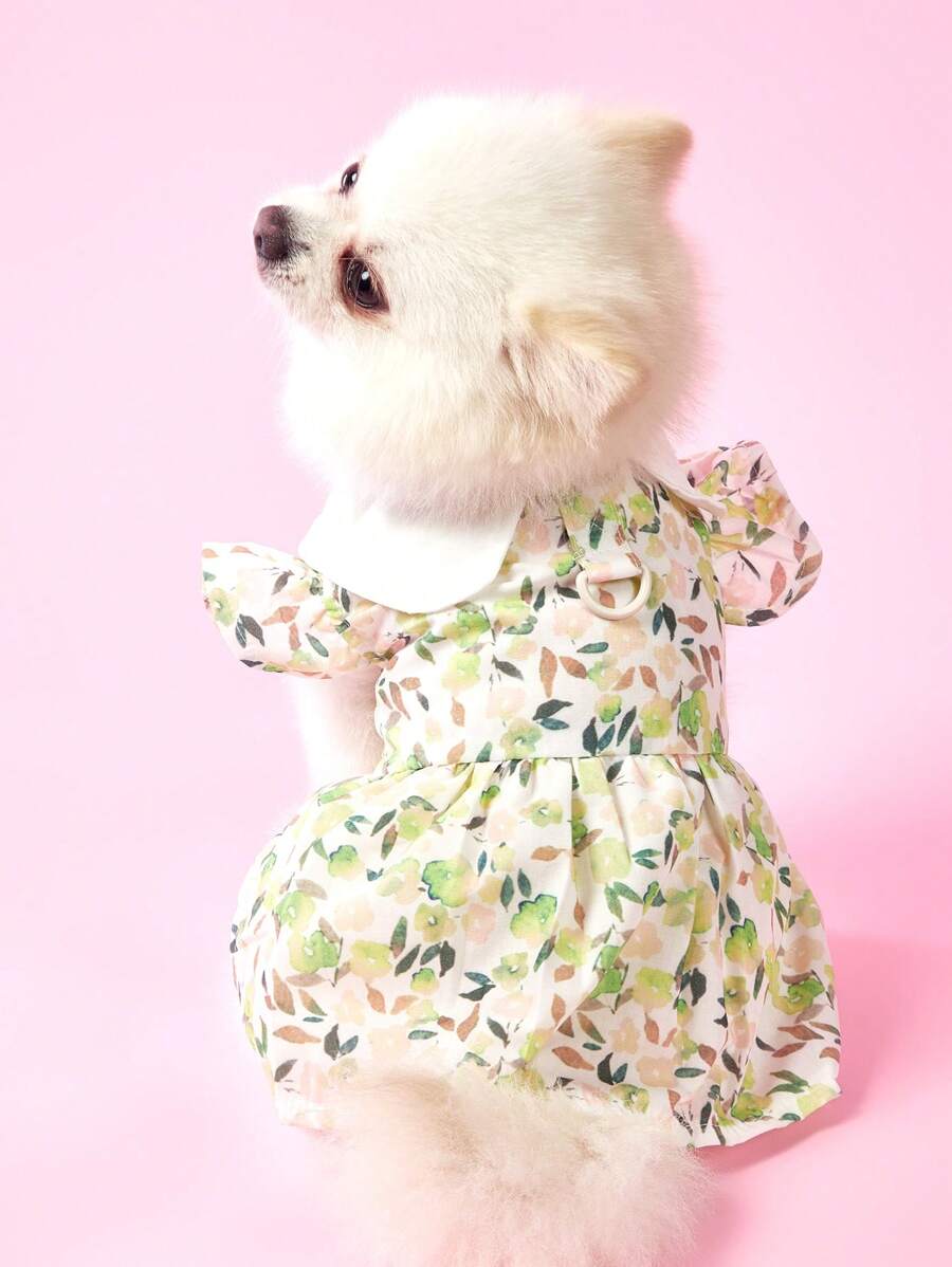 PETSIN Vestido Leve e Respirável para Cães de Estimação com Estampa Floral Delicada, Estilo Europeu e Americano na Moda, Adequado para Primavera/Verão - Amarelo - Visão 1