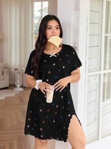 Dream Adore Camisón casual cómodo y suave con volantes y estampado de corazones